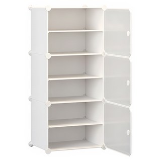 多功能側開式1列6層內隔2層組合鞋櫃, 白色, 1個