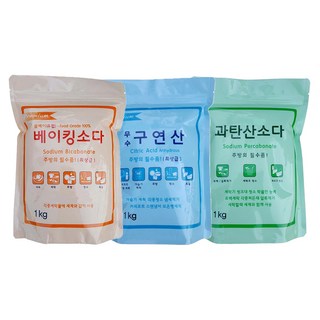 Solbei 原創廚房必需品 優質小蘇打 1kg + 檸檬酸 1kg + 過碳酸鈉 1kg 3件組, 1套