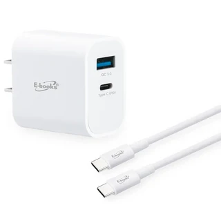 E-books B78 20W PD + QC3.0快速充電器 + 60W C to C快充傳輸線組, 適用所有Type C接頭手機, 內建六大保護功能, E-PCB250, 1組