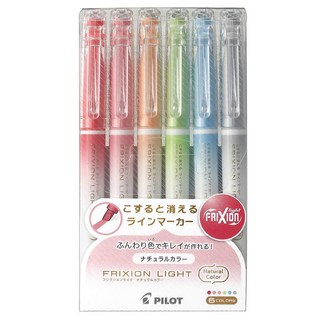 PILOT 百樂 FRIXION 螢光魔擦筆 6色組 筆尾橡膠擦除墨水 錯字消失無痕 書寫更完美 不產生毛屑 保持整潔, 自然色, 1組