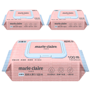 marie claire 美麗佳人 EDI 超純水加蓋濕巾 100抽 15cmx20cm, 1入, 3包