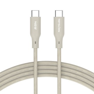 TOTOLINK USB-C to USB-C 強韌快充傳輸編織線 60W 480Mbps高速資料傳輸 象牙奶, 1m, 柔霧奶, 1條