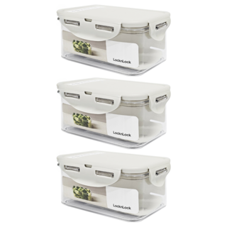 LocknLock 樂扣樂扣 BISfree 純淨輕透方形保鮮盒, 淺灰色 600ml, 3個