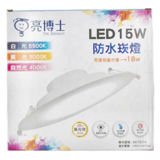 Dr.Bright 亮博士 LED 15W 防水崁燈 白光6500K 自然光4000K IP65防水等級, 黃光, 1個