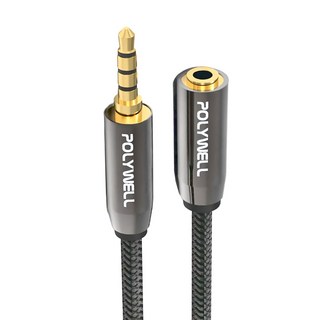 POLYWELL 寶利威爾 3.5mm立體聲麥克風音源延長線 公對母 4極 3m, PW15-W52-B013, 槍黑色, 1條