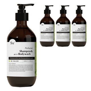 Su organic 香氛多合一洗髮沐浴露 萊姆薄荷香, 1000ml, 4個