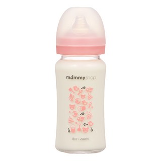 mammyshop 媽咪小站 母感體驗2.5 玻璃奶瓶 寬大口徑 3個月以上, 櫻花粉, 240ml, 1瓶