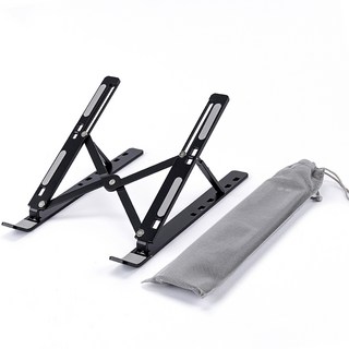 누아트 높이조절 휴대용 알루미늄 접이식 아이패드 맥북 노트북 15.6인치 호환 쿨링 거치대 + 전용 파우치, 블랙, 1개