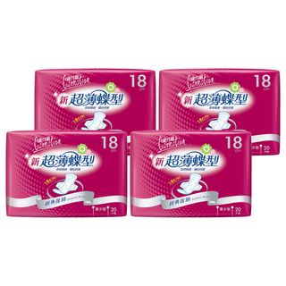 康乃馨 新超薄蝶型衛生棉 護翼型, 量少型(18cm), 20片, 4包