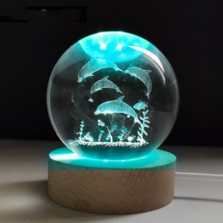 ALL SPLENDID 水晶球 6cm + USB七彩實木燈座 7 x 2cm, 海豚
