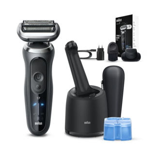 BRAUN 시리즈 7 전기면도기 + 세척 충전 스테이션 세트, 72-G7200cc, 그레이