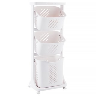 LIVENS 移動式三層洗衣籃, 白色