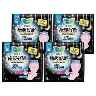 Laurier 蕾妮亞 台灣公司貨 極吸好眠衛生棉, 連續大量日用~夜用 30cm, 8片, 4包