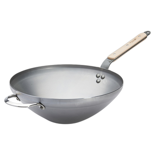 de Buyer 畢耶 原礦蜂蠟櫸木柄系列 中華鐵炒鍋, 28cm, 1個