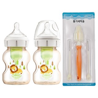 닥터브라운 옵션스 플러스 데코 와이드넥 PPSU 젖병 150ml 2p + 통기시스템 전용솔 세트, 브라운, 1세트
