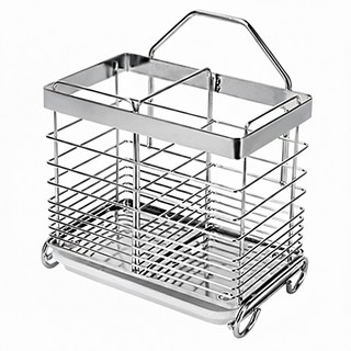 不鏽鋼可掛可立兩用大容量分隔筷桶 餐具桶 304不鏽鋼 雙格容量 無痕掛勾, 1組