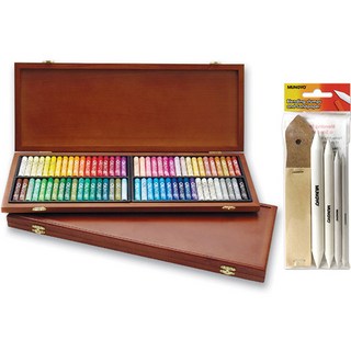 MUNGYO 軟粉油畫棒 72色款 MOP-72W+工具筆 4入+砂紙 12入組, 1套, 混合顏色