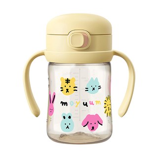 MOYUUM PPSU彈蓋吸管學飲水杯 SOOSOOJIN聯名款, 動物萌友 米色, 170ml, 1個