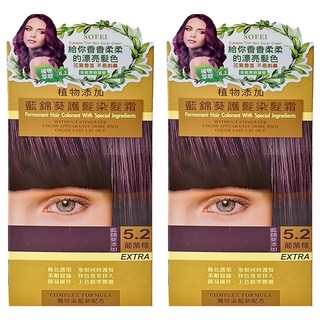 SOFEI 舒妃 藍錦葵護髮染髮霜 5.2 葡紫棕 植物添加 護髮 染髮, 2組