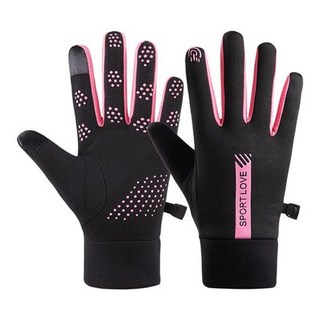 SPORTLOVE 防風觸控加絨手套 女款, 中指長度7.5cm 適合掌圍17~21cm 全長22cm, 黑玫紅
