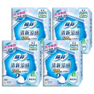 SOFY 蘇菲 清新涼感清涼薄荷護墊, 17.5cm, 22片, 4包