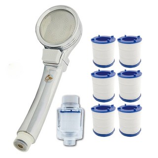 Water More 水摩爾 增壓 spa 蓮蓬頭 附除氯過濾器+補充濾芯組 一鍵止水 ABS樹脂+304不鏽鋼, 銀色, 1個