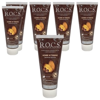 R.O.C.S. 天然精油牙膏 菸茶垢去除 咖啡紅茶香菸專用 維他命E, 74g, 6條