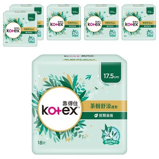 Kotex 靠得住 茶樹舒涼護墊 經期前後, 17.5cm, 18片, 6包