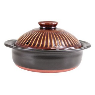 GINPO 銀峯 陶器 萬古燒菊花鍋 飴 6號(1人用) 褐色 0.85L, 19cm, 1個