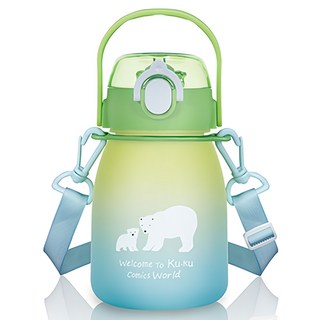 KU.KU Duckbill 酷咕鴨 彈蓋提把胖胖水壺 600ml, TRITAN材質, 耐高溫, 防摔, 雙重鎖扣, 附可調節背帶, 極光白熊, 1個
