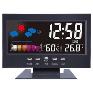 多功能萬年曆氣象時鐘 LED背光 鬧鐘, 黑