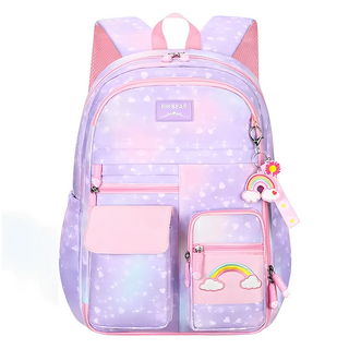 PIKBEAR 馬卡龍星空減壓護脊兒童書包, 低年級, 紫色, 1個