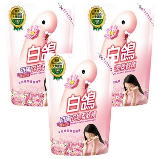 白鴿 防蟎衣物柔軟精 幸福花香 補充包, 植物香氛精華，有效防止靜電，灰塵不易沾染, 1.8kg, 3包