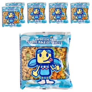 QQ pasta 三色稜紋貝殼麵 杜蘭小麥粉製成, 500g, 6包