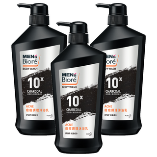 MEN's Biore 10倍炭男性專用 痘痘調理沐浴乳 控油深層清潔 長時間清爽 針對背及胸口容易出油流汗的肌膚, 750g, 3瓶