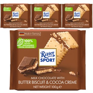 Ritter Sport 奶油餅乾巧克力, 4包, 100g