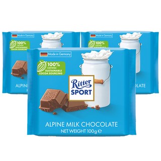 Ritter Sport Alpine牛奶巧克力, 100g, 3包