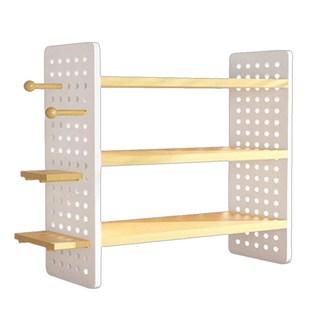 桌面洞洞板置物架 木質置物架/玄關收納/文具收納/公仔展示架/桌上收納, 3層, 木紋