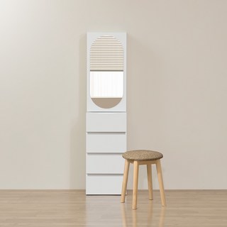 파로마 로우A 라운드 거울 수납 틈새화장대 + 스툴 세트 방문설치, 화이트 + 트위드브라운