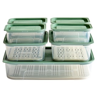 EASY&FREE 保鮮盒7件組 附瀝水盤, 1組, 400ml 4個 + 1250ml 2個 + 3000ml