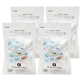 CS 凱馺國際 幼幼3D立體醫用口罩, 酷炫車車MINI 藍色, 20片, 4包