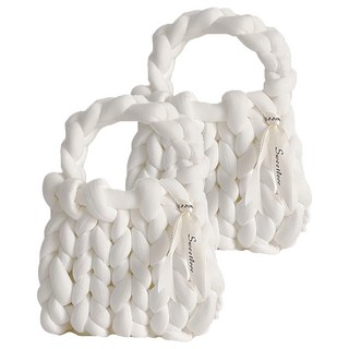 DIY粗毛線編織包材料包, 牛奶白, 2個