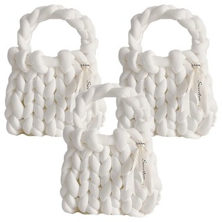 DIY粗毛線編織包材料包, 牛奶白, 3個