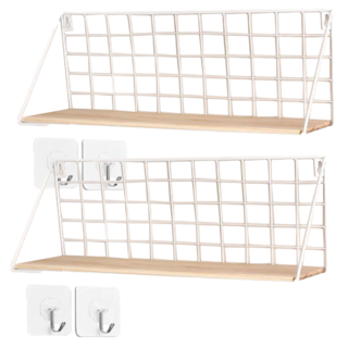 理享家 免打孔牆上置物架 經典款 大(45 x 15 x 12.5cm) 附安裝工具 + 無痕掛勾2個, 白色, 2組