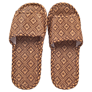 AXIS 艾克思 四季涼爽透氣室內拖鞋 男女款 竹編藤草鞋面 PVC鞋底 防滑耐磨, 菱格紋 咖啡色, 38-39(260mm), 1雙