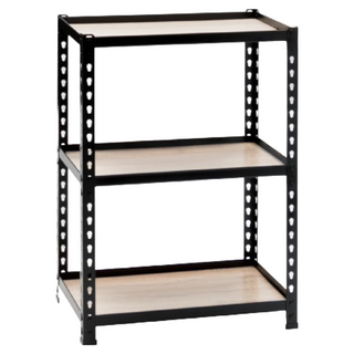 AMOS 亞摩斯 免螺絲角鋼木板貨架, 黑色, 3層