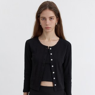 Dunst 女款Pointelle圓領棉質開襟衫 UDTS5B220BK