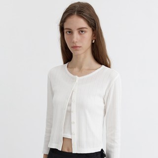 Dunst 女款 Pointelle 網眼圓領棉質開襟衫 UDTS5B220WT