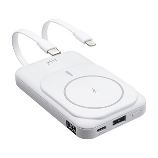 E-books B101 磁吸自帶雙線五輸出無線充電快充行動電源 10000mAh LED數字顯示, 白色