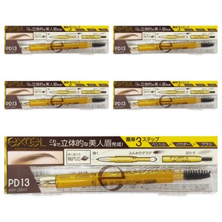 日本 excel 3合1持久造型眉筆, PD13亞麻灰, 5支